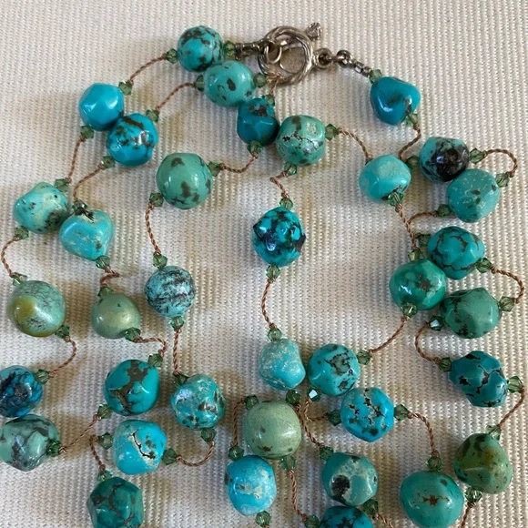 MARGO MORRISON TURQUOISE NECKLACE 36” HANDMADE